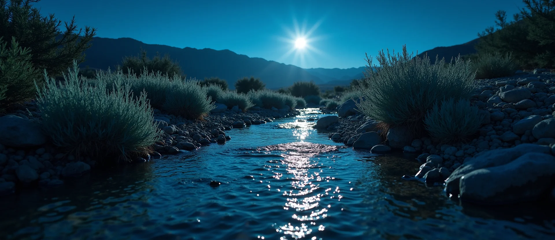 Symbolizing Flow/Cleansing: A local Sagebrush (Artemisia tridentata) clear cold snowmelt stream. - AI Generated