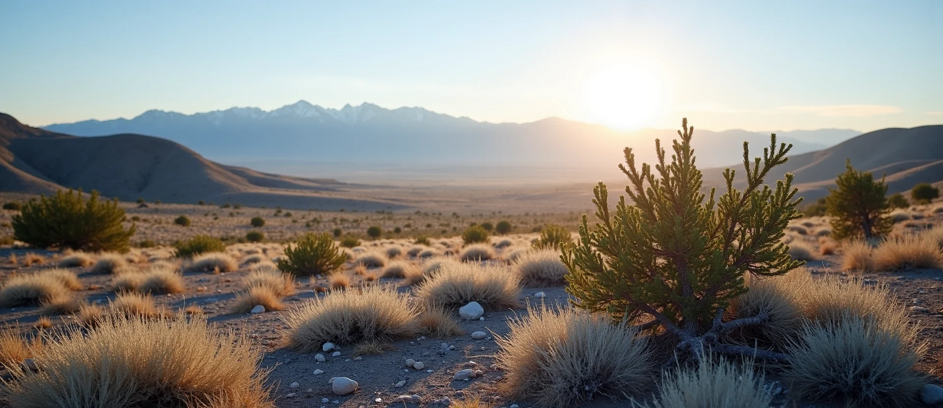 Symbolizing Stability/Peak: A local Rabbitbrush distant Sierra horizon. - AI Generated