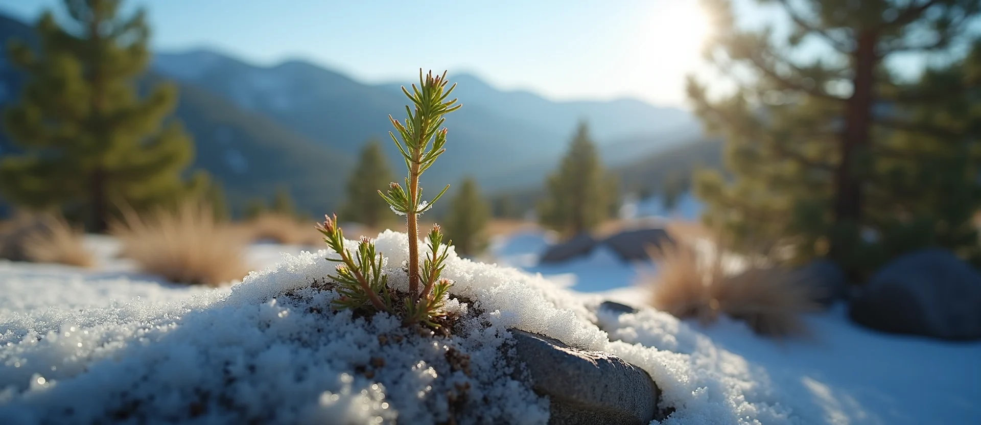 Symbolizing Seed/New Beginning: A local Sierra Juniper sprouting sagebrush seedling. - AI Generated