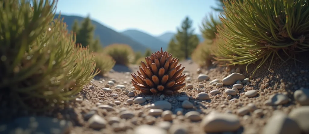 Symbolizing Seed/New Beginning: A local Bitterbrush opening pine cone. - AI Generated