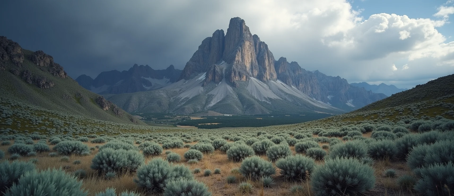 Symbolizing Stability/Peak: A local Sagebrush (Artemisia tridentata) jagged granite peak. - AI Generated
