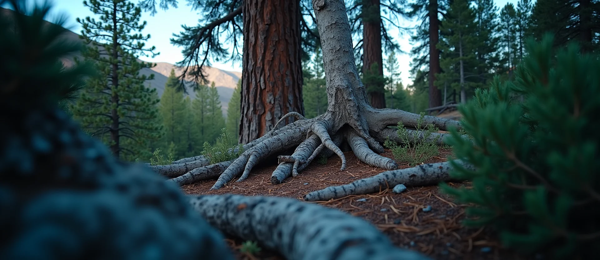 Symbolizing Growth/Resilience: A local Ponderosa Pine gnarled juniper roots. - AI Generated