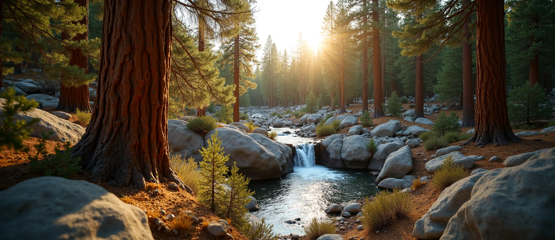 Symbolizing Flow/Cleansing: A local Sierra Juniper hidden small waterfall. - AI Generated