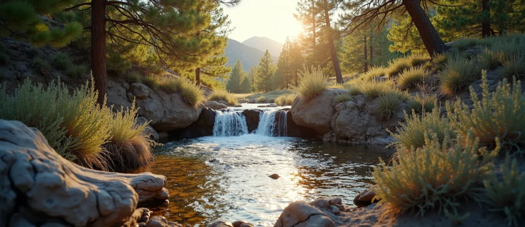 Symbolizing Flow/Cleansing: A local Sagebrush (Artemisia tridentata) hidden small waterfall. - AI Generated