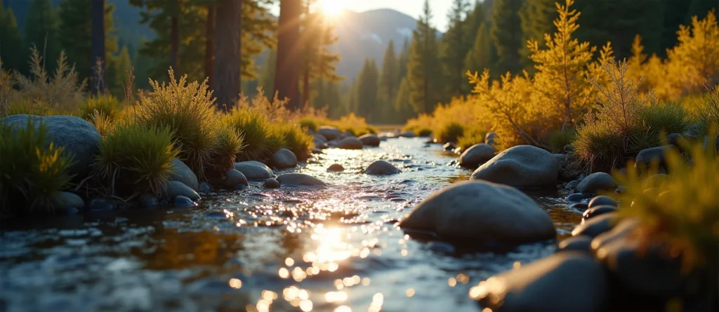 Symbolizing Flow/Cleansing: A local Ponderosa Pine clear cold snowmelt stream. - AI Generated