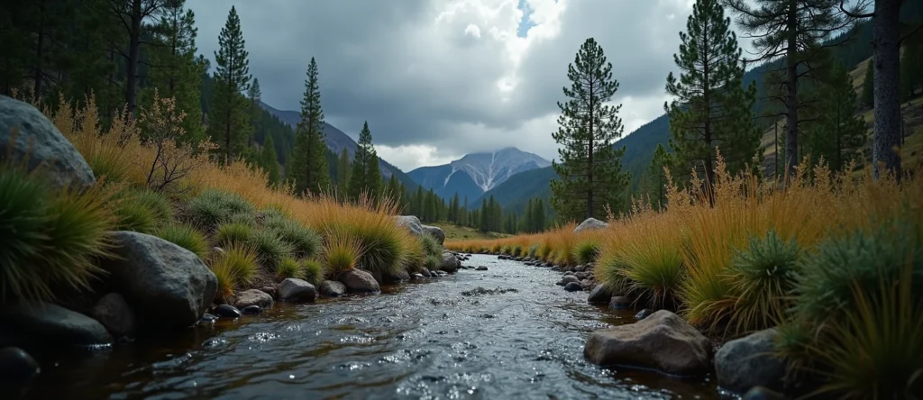 Symbolizing Flow/Cleansing: A local Desert Peach clear cold snowmelt stream. - AI Generated