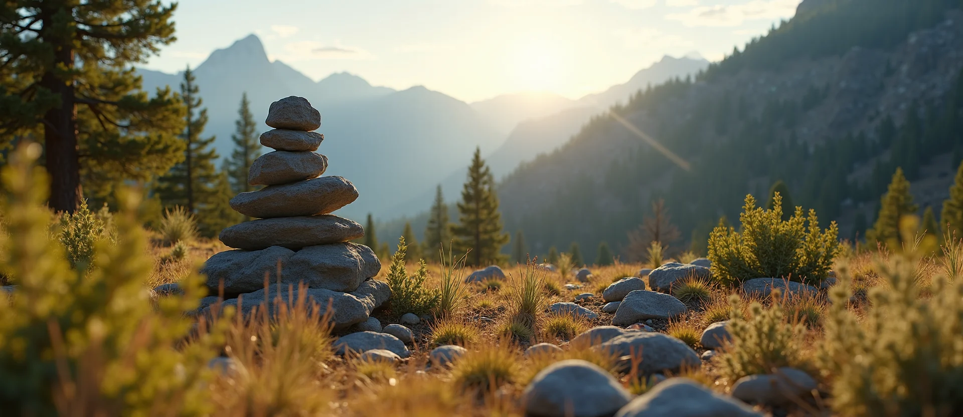 Symbolizing Stability/Peak: A local Rabbitbrush ancient rock cairn. - AI Generated