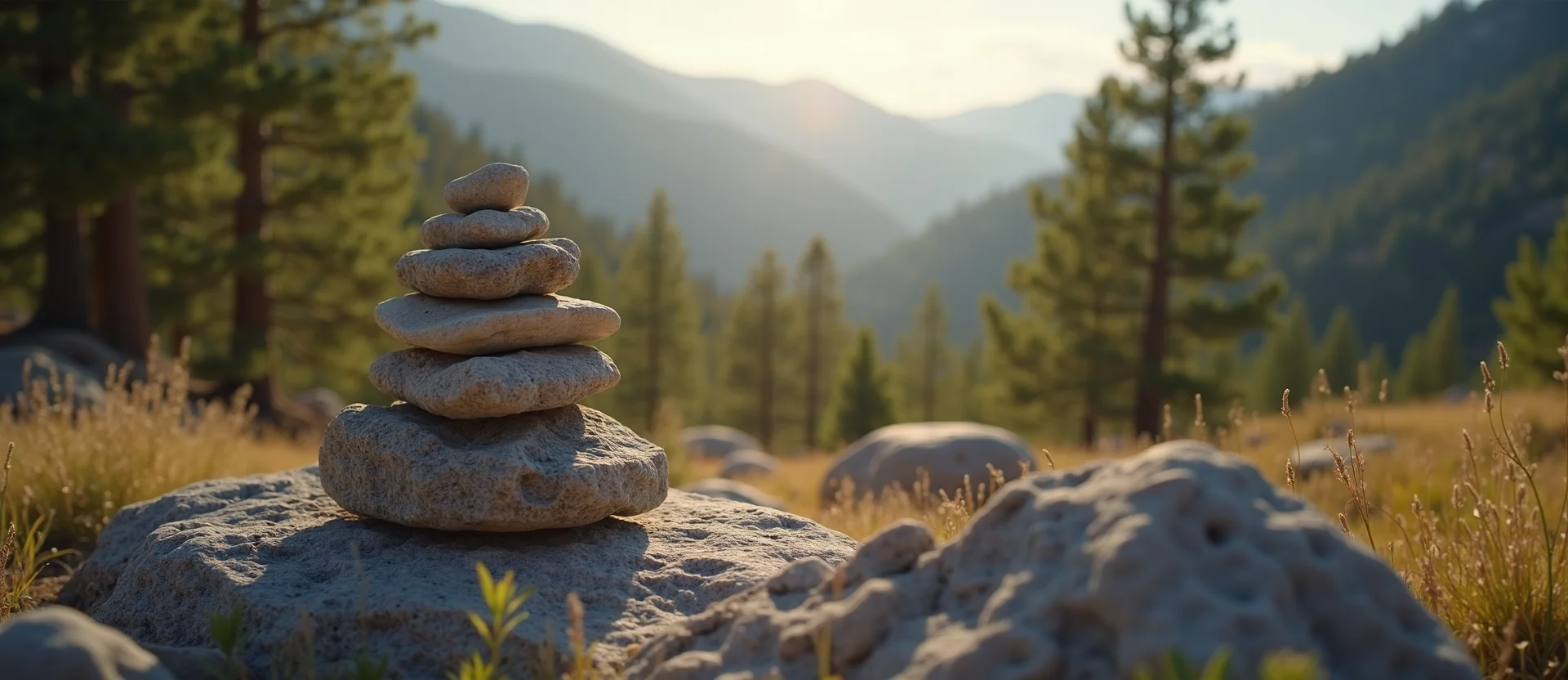 Symbolizing Stability/Peak: A local Ponderosa Pine ancient rock cairn. - AI Generated