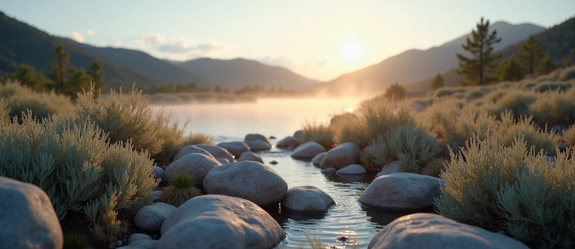 Symbolizing Flow/Cleansing: A local Indian Paintbrush smooth Truckee river stones. - AI Generated