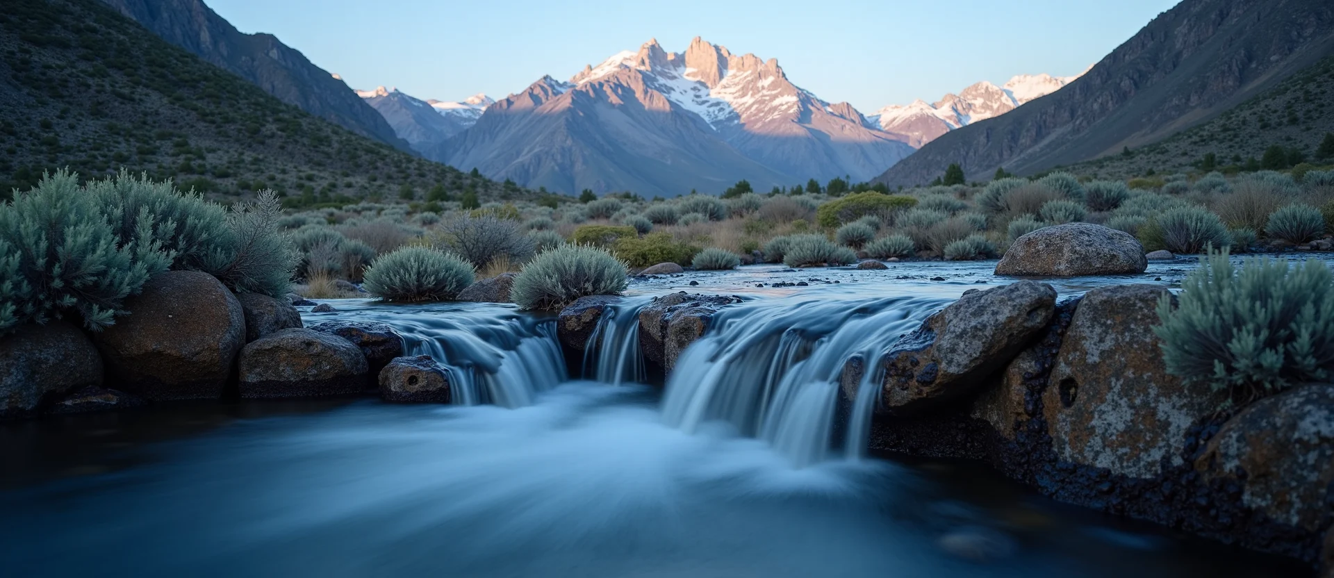 Symbolizing Flow/Cleansing: A local Bitterbrush hidden small waterfall. - AI Generated