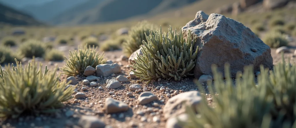 Symbolizing Stability/Peak: A local Sagebrush (Artemisia tridentata) jagged granite peak. - AI Generated