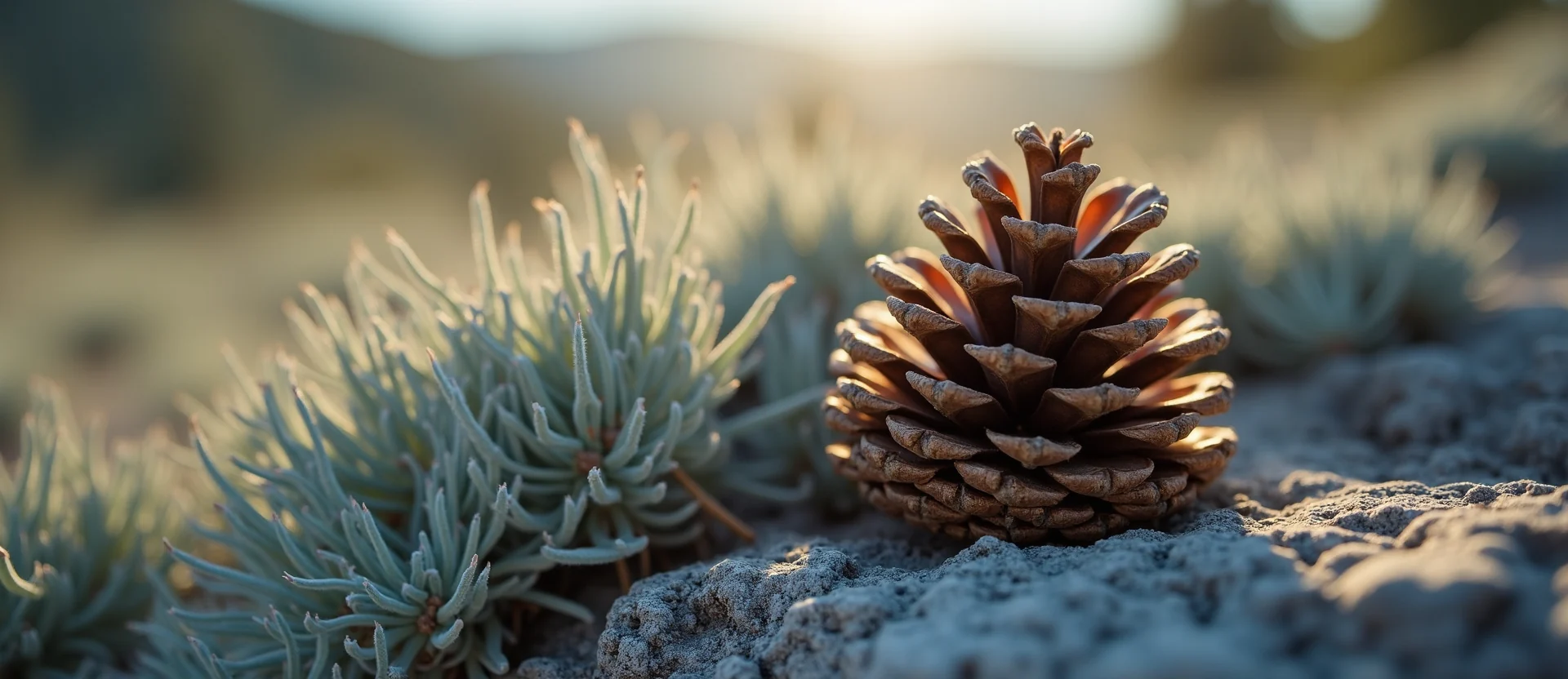 Symbolizing Seed/New Beginning: A local Bitterbrush opening pine cone. - AI Generated
