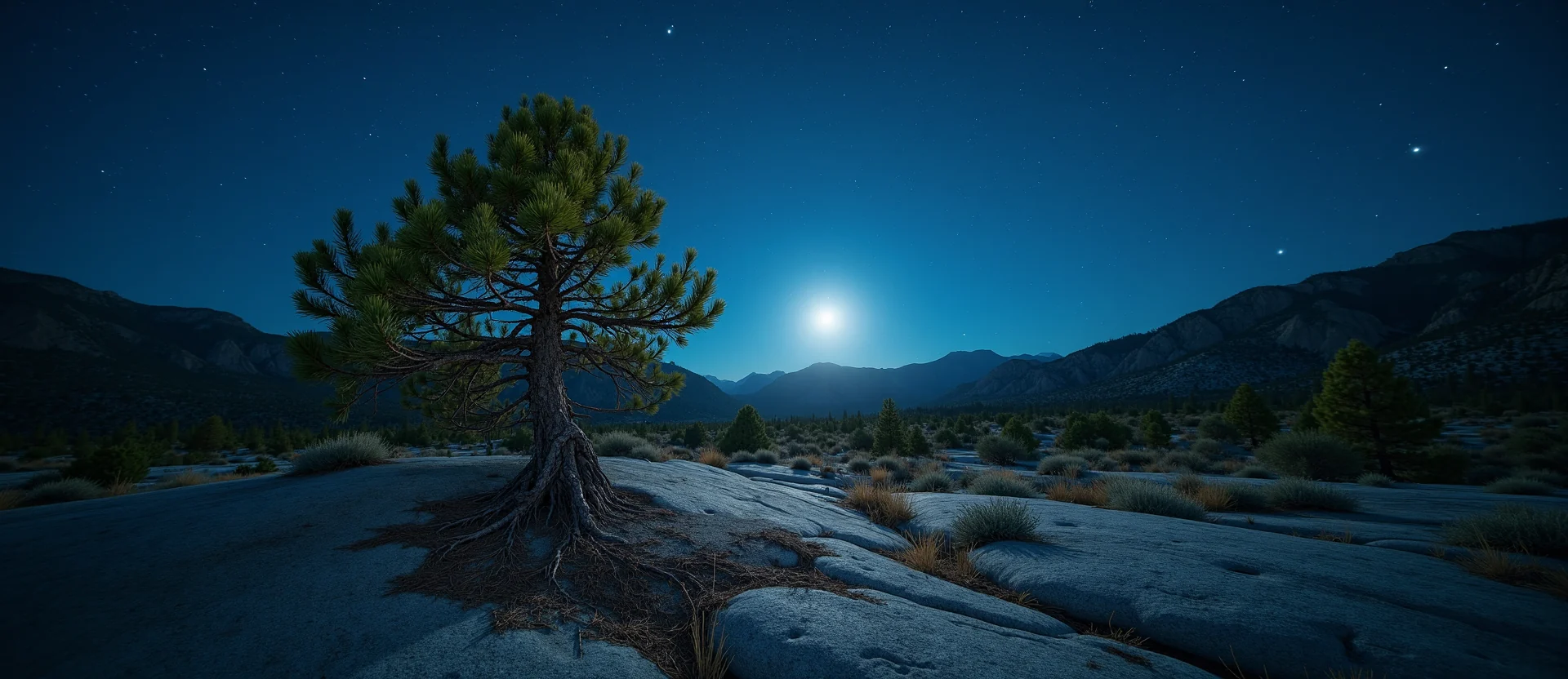 Symbolizing Growth/Resilience: A local Sierra Juniper tree growing out of a rock cleft. - AI Generated