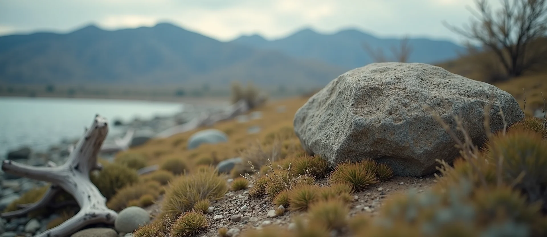 Symbolizing Stability/Peak: A local Rabbitbrush unshakable boulder. - AI Generated