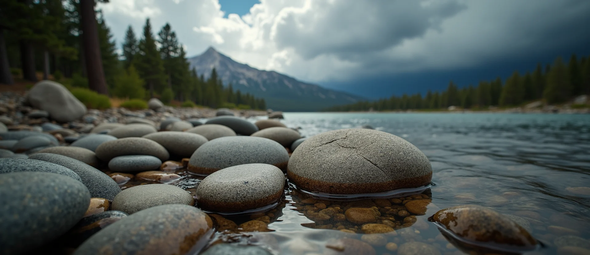 Symbolizing Flow/Cleansing: A local Ponderosa Pine smooth Truckee river stones. - AI Generated