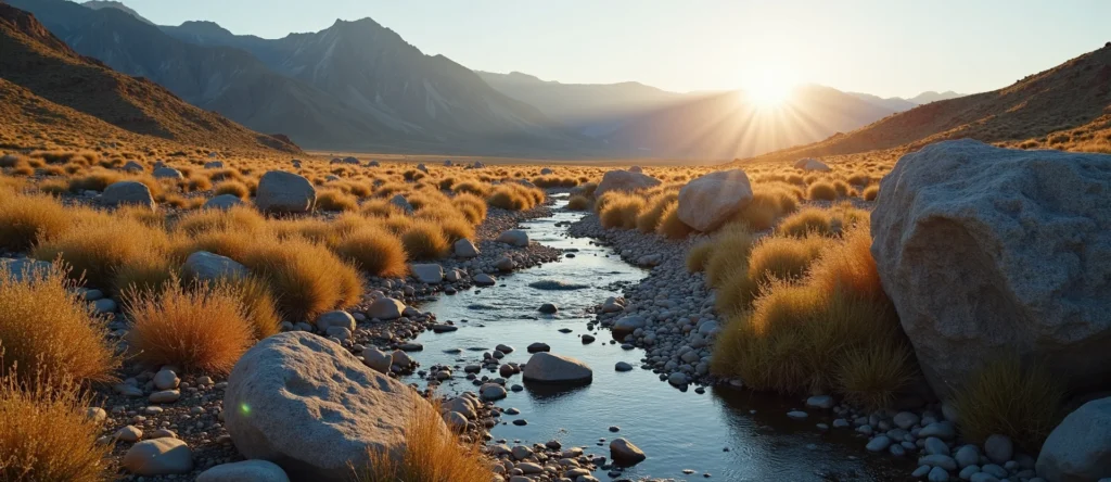 Symbolizing Flow/Cleansing: A local Rabbitbrush clear cold snowmelt stream. - AI Generated