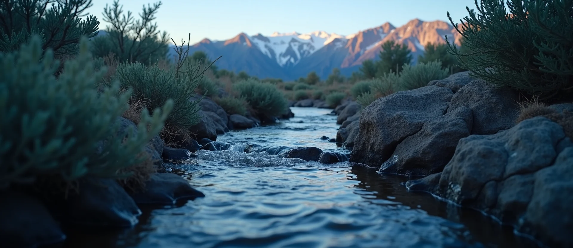 Symbolizing Flow/Cleansing: A local Sagebrush (Artemisia tridentata) clear cold snowmelt stream. - AI Generated