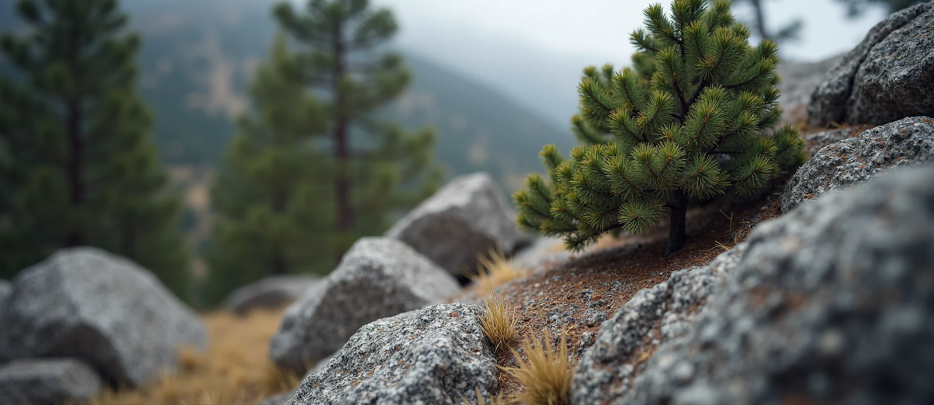 Symbolizing Growth/Resilience: A local Ponderosa Pine tree growing out of a rock cleft. - AI Generated