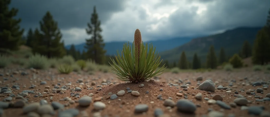 Symbolizing Seed/New Beginning: A local Mountain Mahogany single pine seed on dry earth. - AI Generated