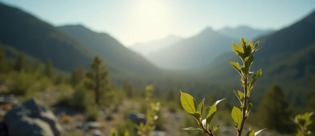 Symbolizing Seed/New Beginning: A local Mountain Mahogany new green bud on a branch. - AI Generated