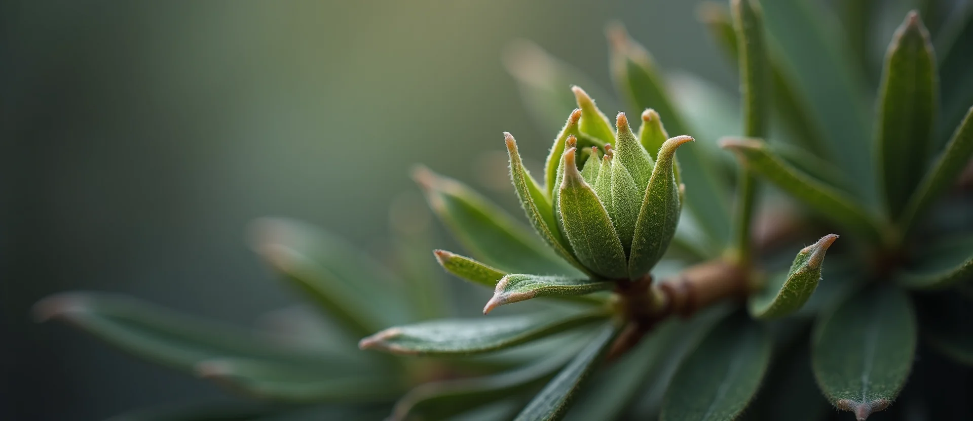 Symbolizing Seed/New Beginning: A local Ponderosa Pine new green bud on a branch. - AI Generated