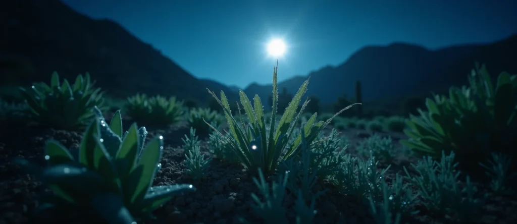 Symbolizing Flow/Cleansing: A local Indian Paintbrush raindrops on desert leaves. - AI Generated
