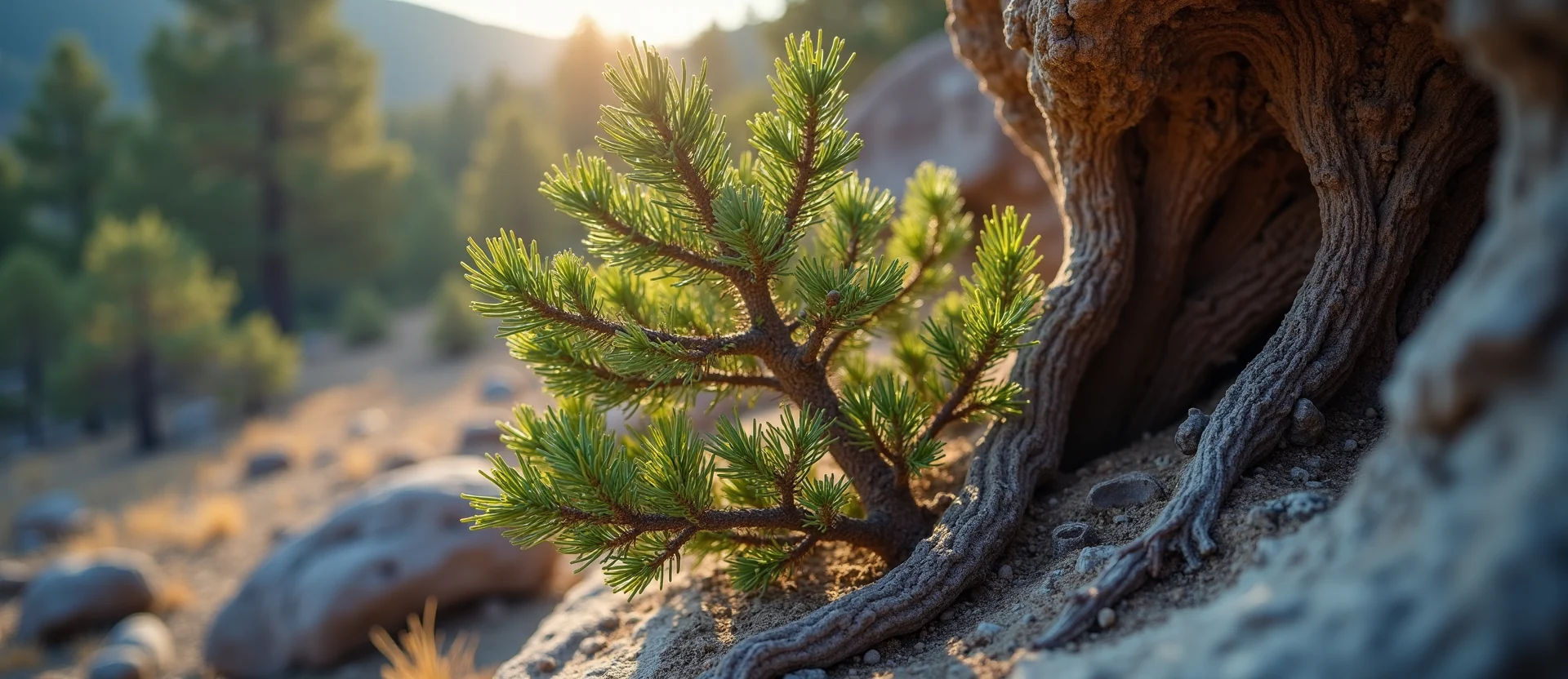 Symbolizing Growth/Resilience: A local Mountain Mahogany tree growing out of a rock cleft. - AI Generated