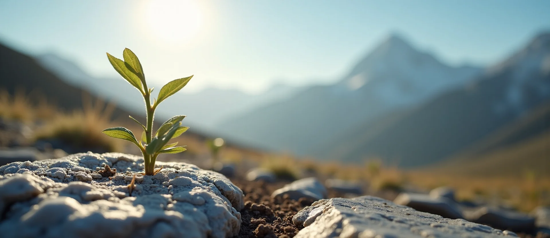 Symbolizing Seed/New Beginning: A local Desert Peach shoot emerging from cracked soil. - AI Generated