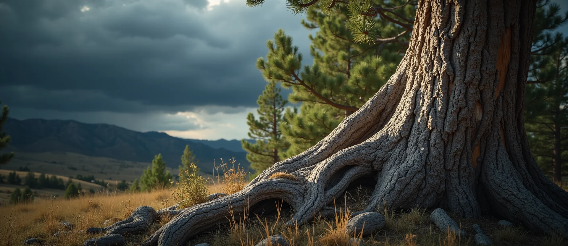 Symbolizing Growth/Resilience: A local Sierra Juniper sturdy weathered tree trunk. - AI Generated