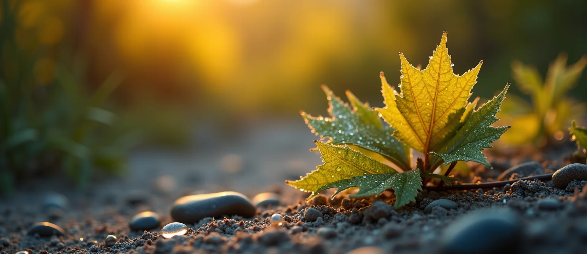 Symbolizing Flow/Cleansing: A local Quaking Aspen raindrops on desert leaves. - AI Generated