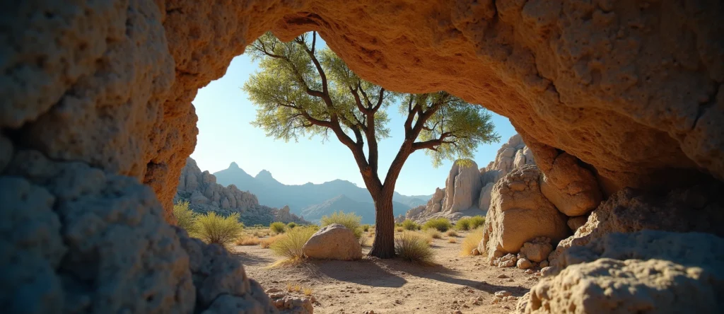 Symbolizing Growth/Resilience: A local Bitterbrush tree growing out of a rock cleft. - AI Generated