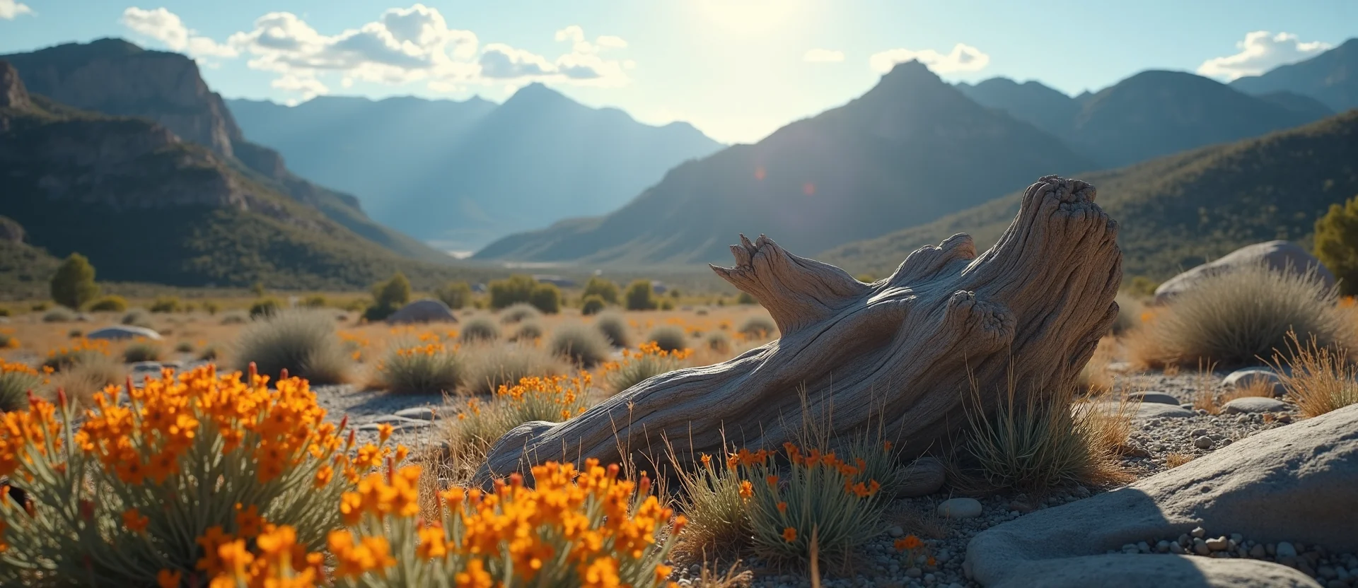 Symbolizing Growth/Resilience: A local Indian Paintbrush sturdy weathered tree trunk. - AI Generated
