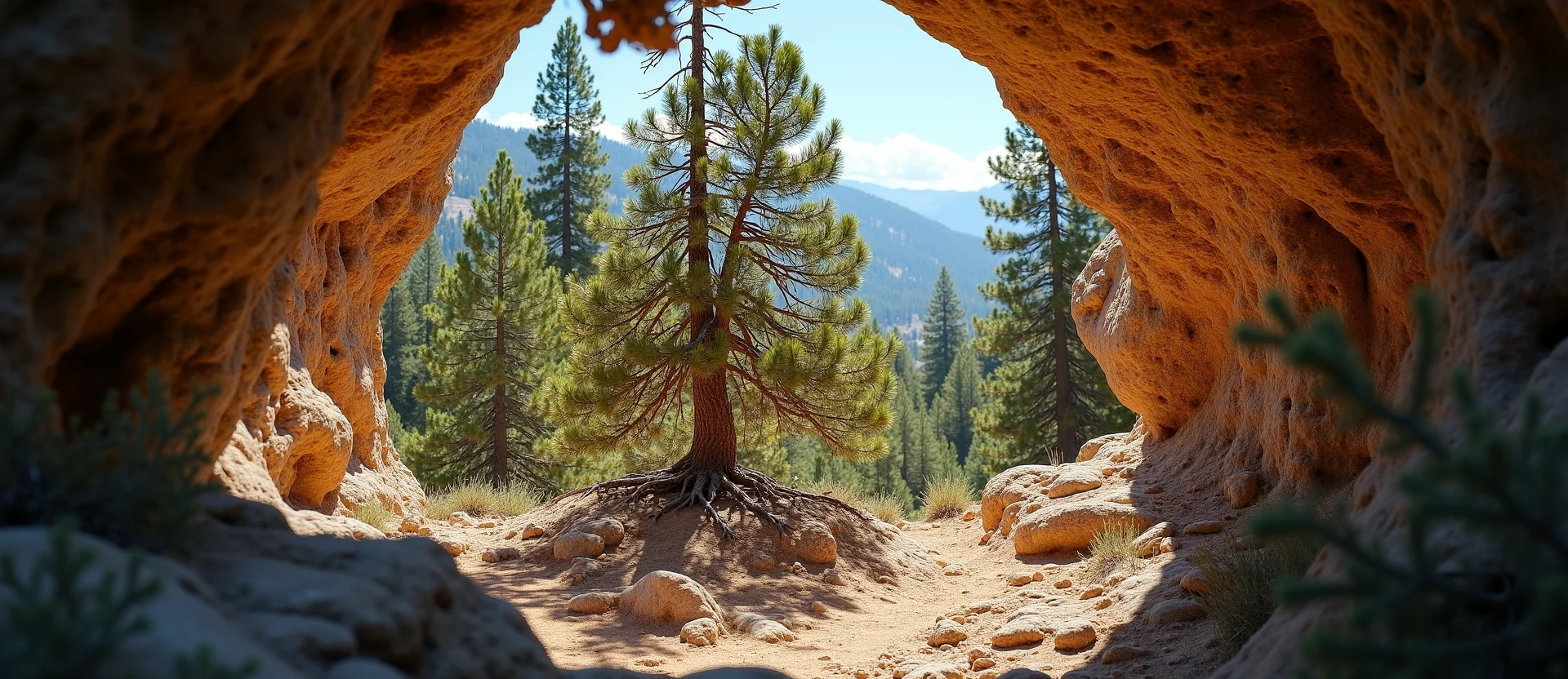 Symbolizing Growth/Resilience: A local Sierra Juniper tree growing out of a rock cleft. - AI Generated