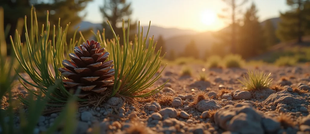 Symbolizing Seed/New Beginning: A local Rabbitbrush opening pine cone. - AI Generated