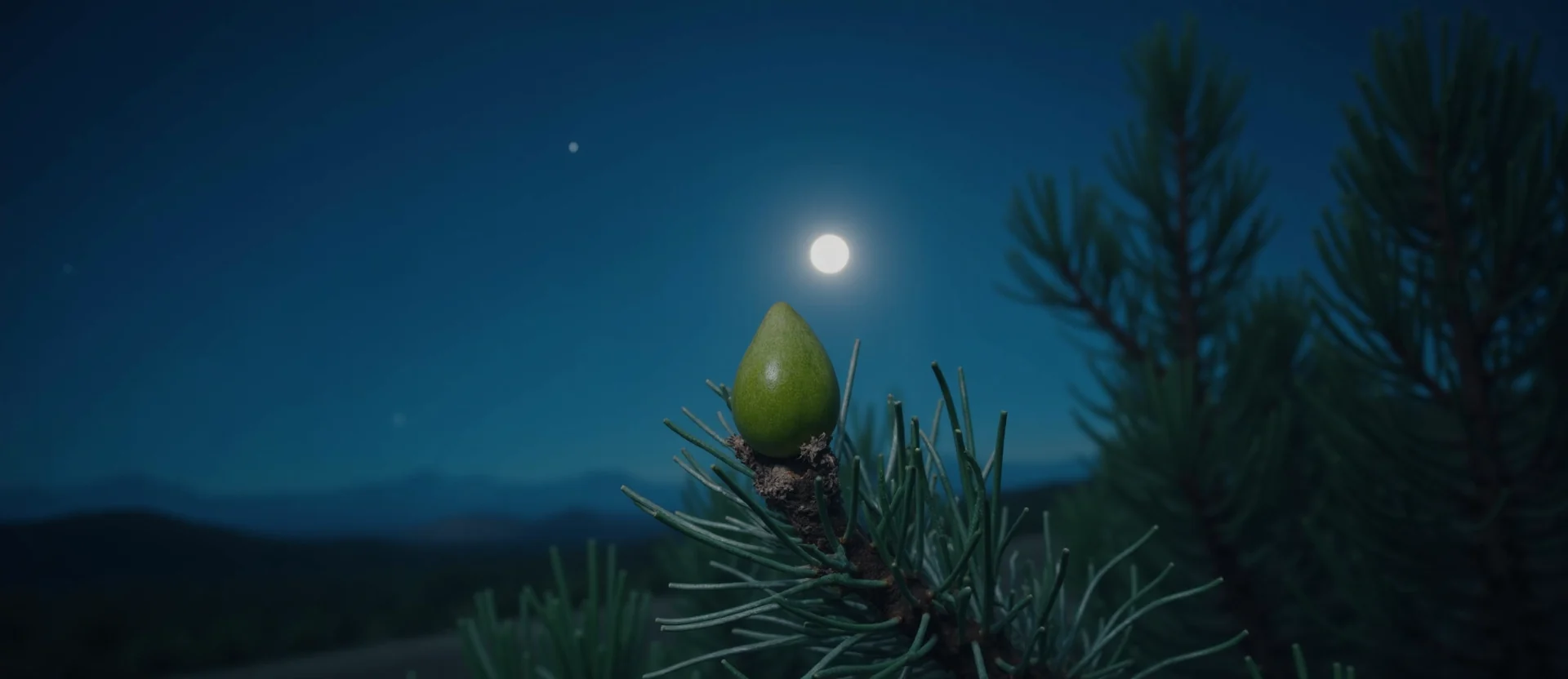 Symbolizing Seed/New Beginning: A local Sierra Juniper new green bud on a branch. - AI Generated