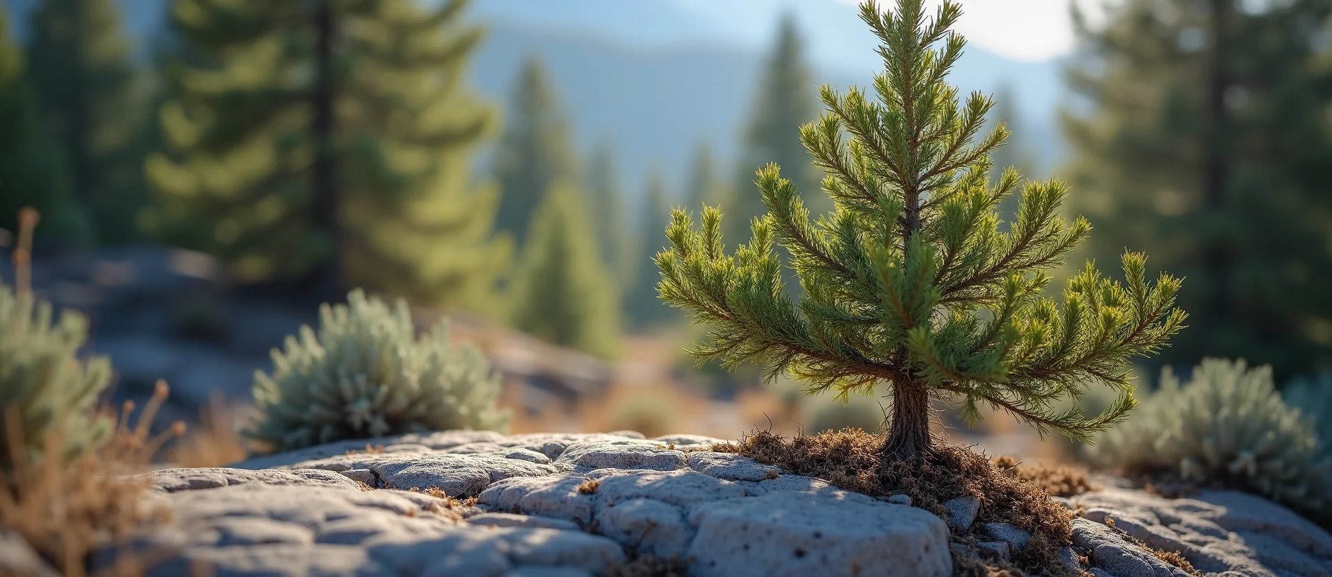 Symbolizing Growth/Resilience: A local Ponderosa Pine tree growing out of a rock cleft. - AI Generated