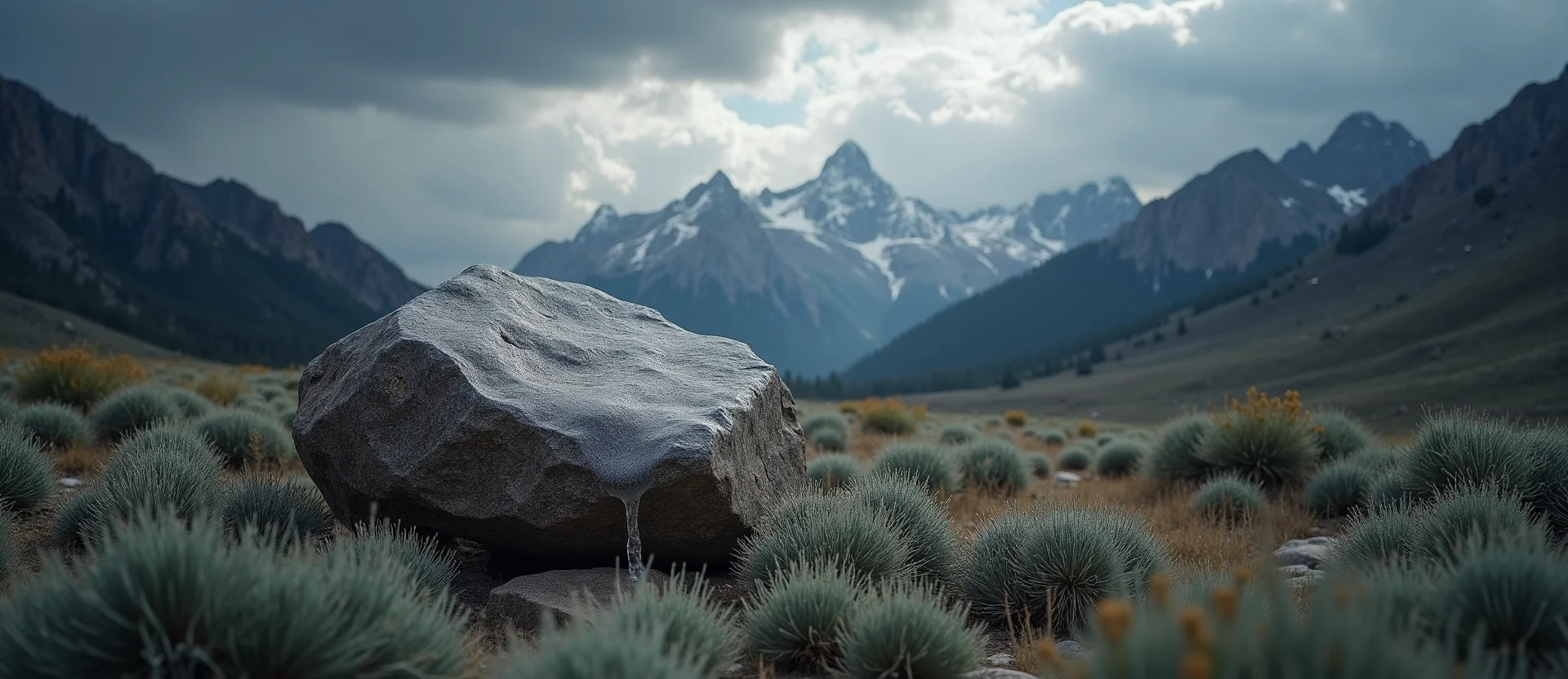 Symbolizing Stability/Peak: A local Bitterbrush unshakable boulder. - AI Generated
