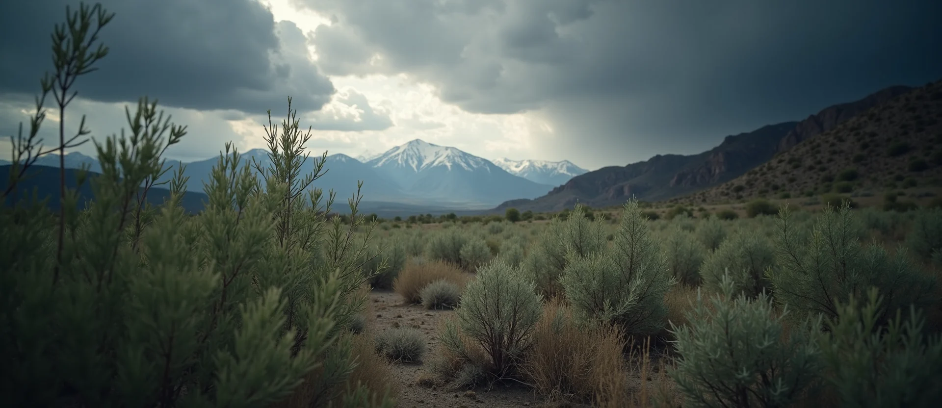 Symbolizing Stability/Peak: A local Sagebrush (Artemisia tridentata) distant Sierra horizon. - AI Generated