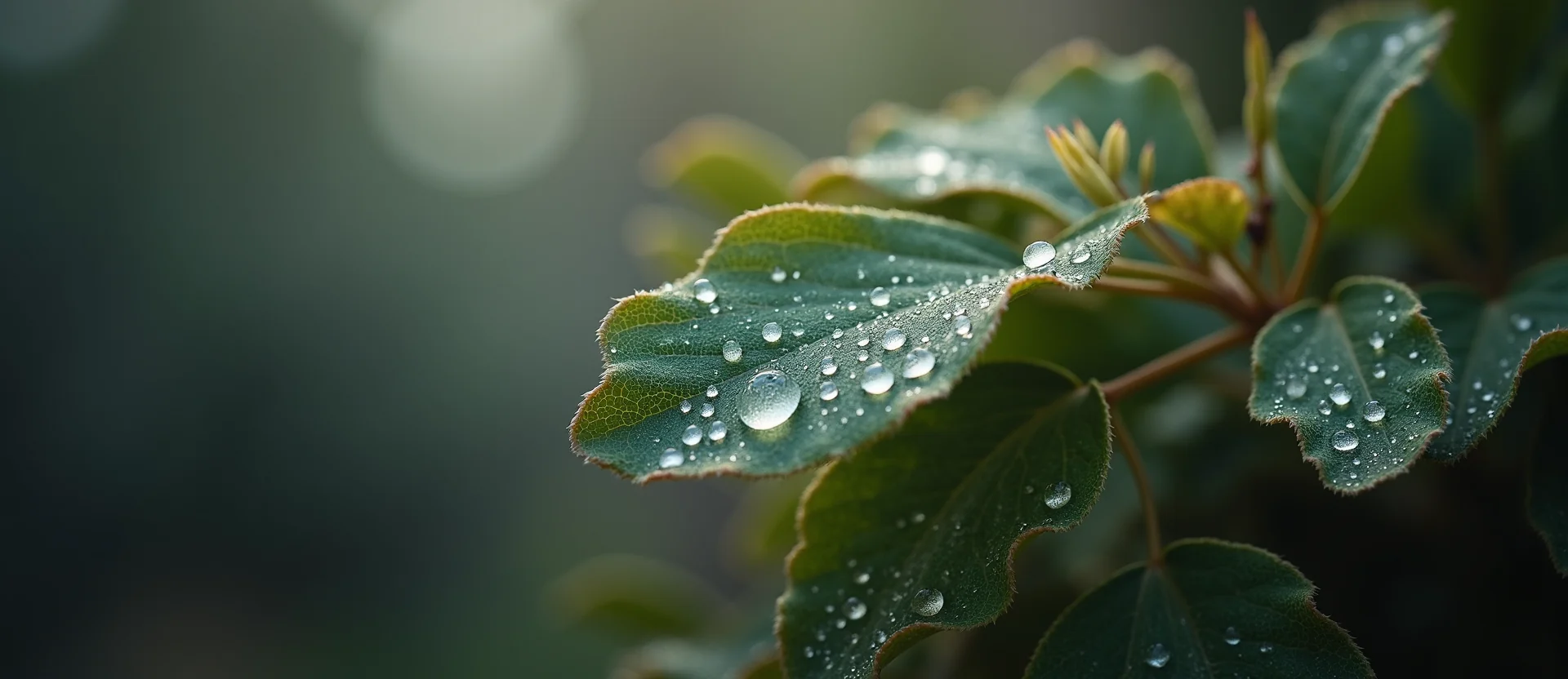 Symbolizing Flow/Cleansing: A local Sierra Juniper raindrops on desert leaves. - AI Generated