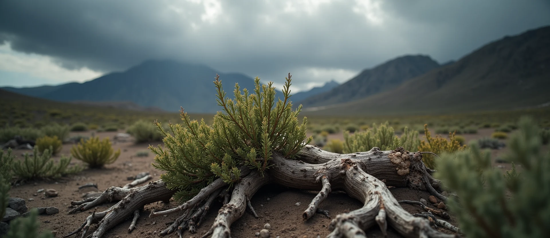Symbolizing Growth/Resilience: A local Rabbitbrush gnarled juniper roots. - AI Generated
