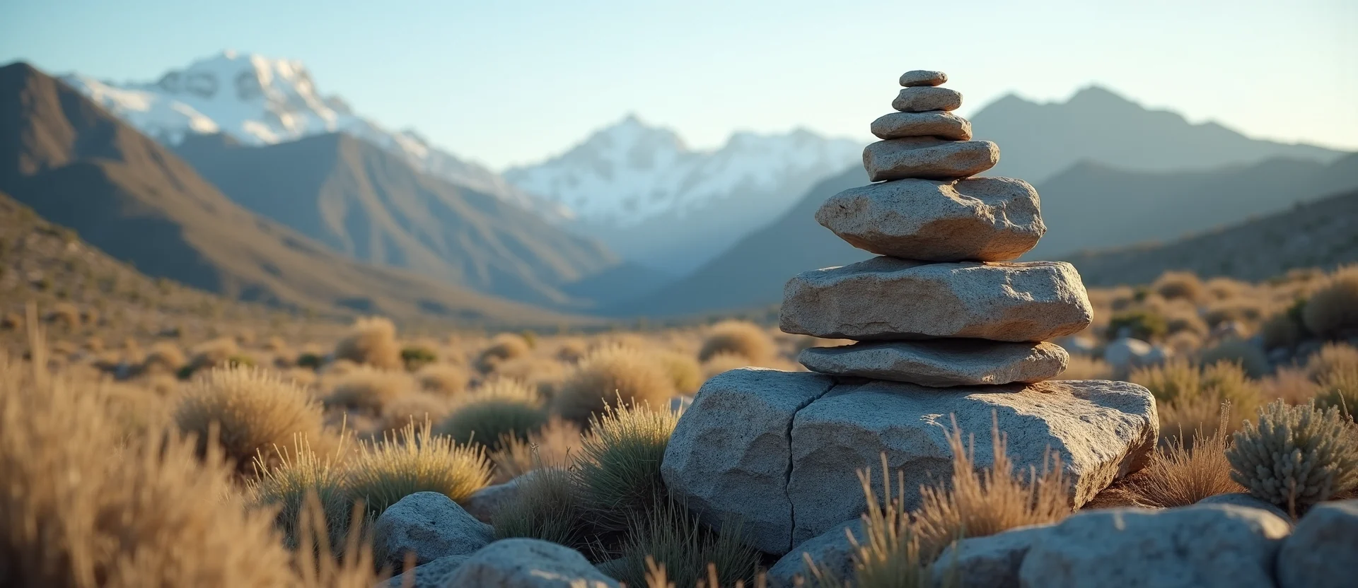 Symbolizing Stability/Peak: A local Desert Peach ancient rock cairn. - AI Generated