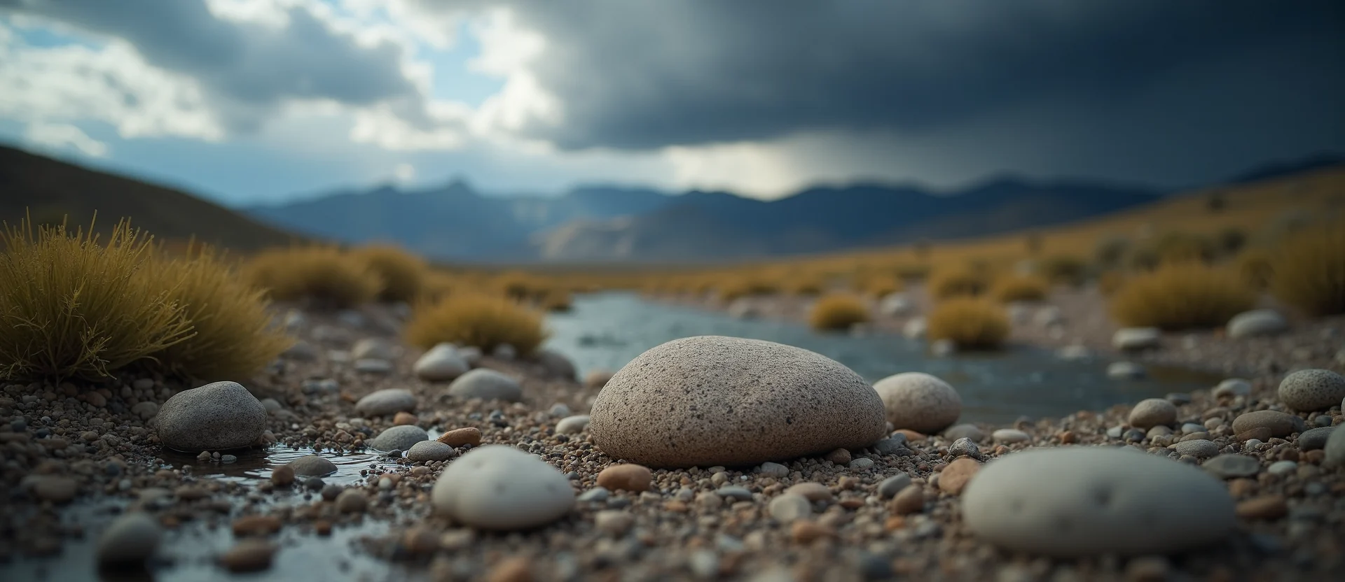 Symbolizing Flow/Cleansing: A local Bitterbrush smooth Truckee river stones. - AI Generated