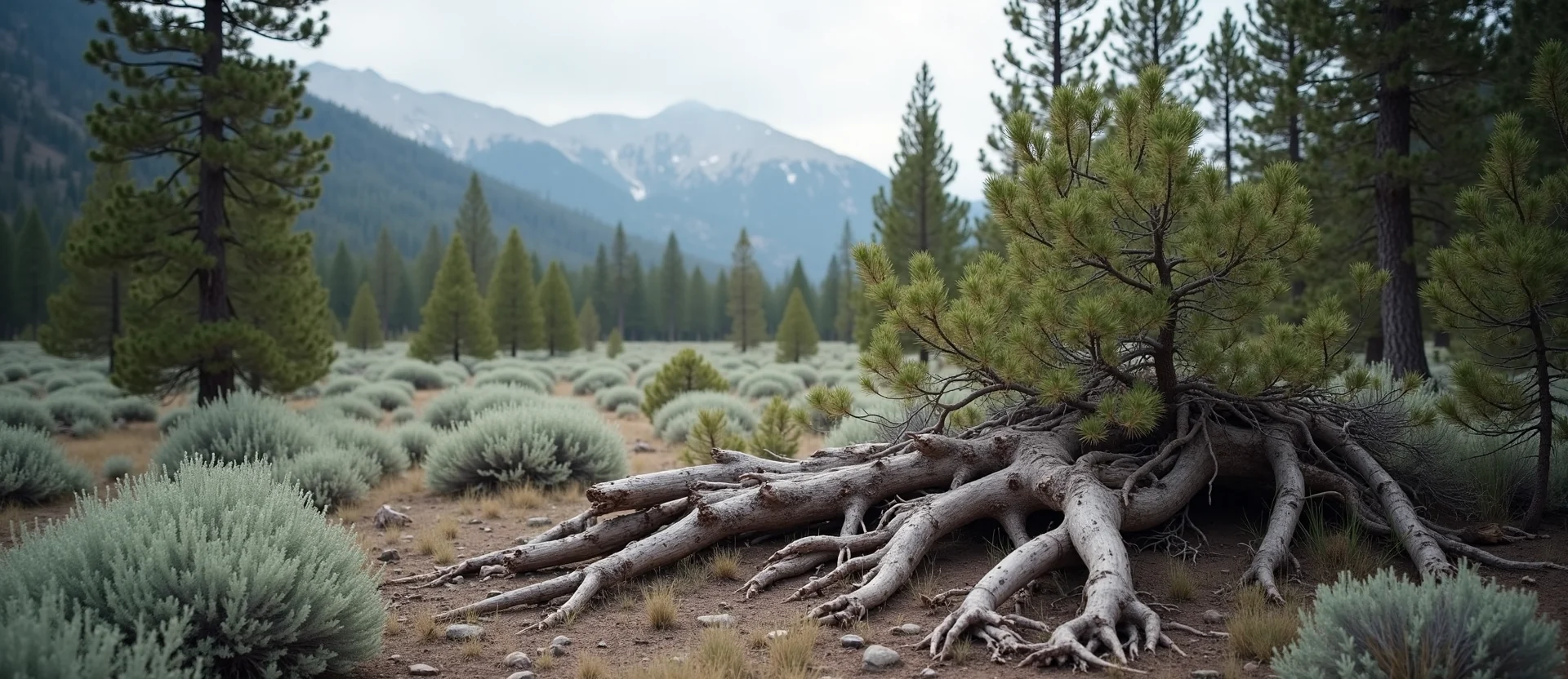 Symbolizing Growth/Resilience: A local Ponderosa Pine gnarled juniper roots. - AI Generated