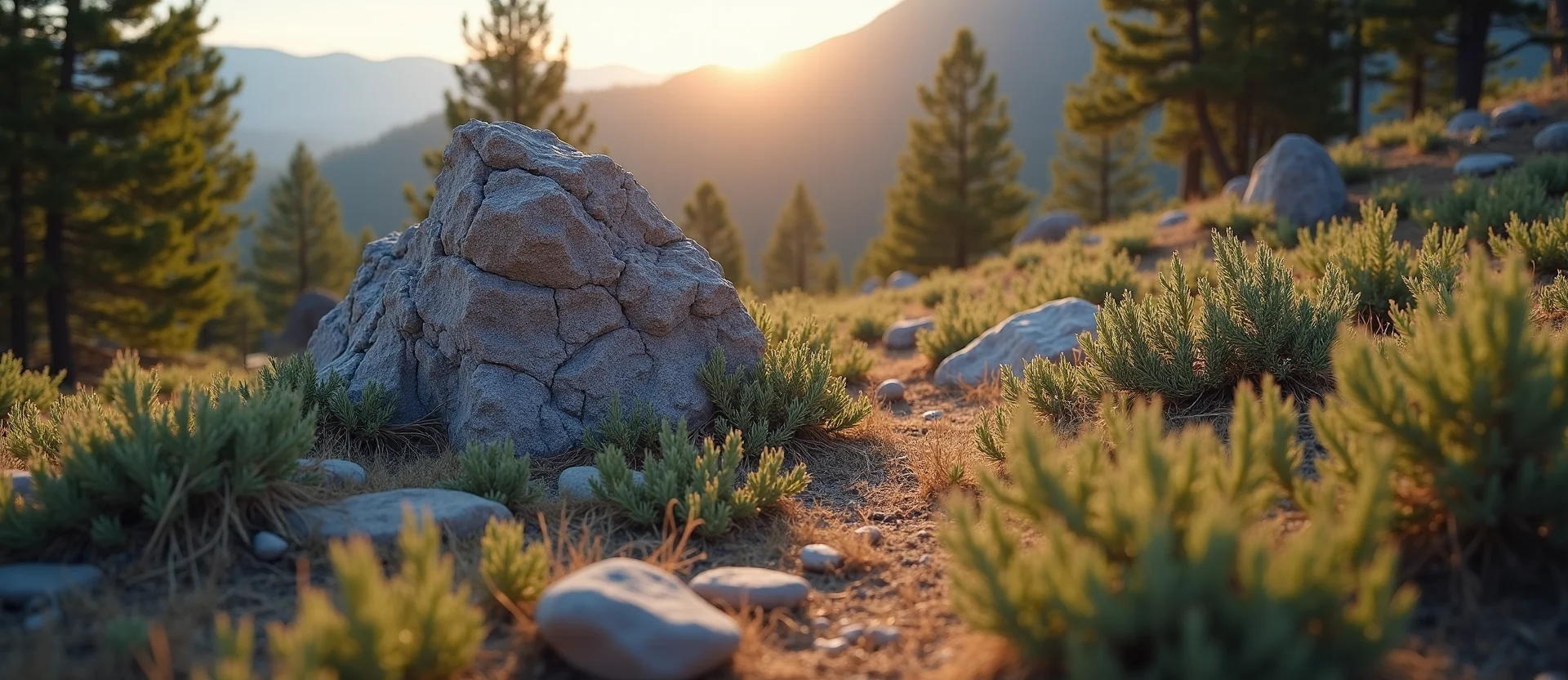 Symbolizing Stability/Peak: A local Bitterbrush jagged granite peak. - AI Generated