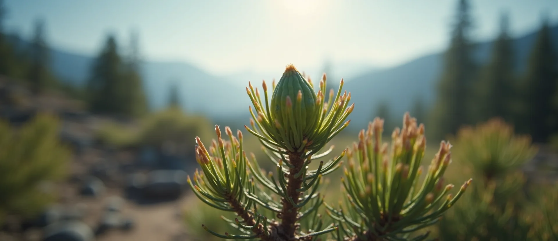 Symbolizing Seed/New Beginning: A local Bitterbrush new green bud on a branch. - AI Generated