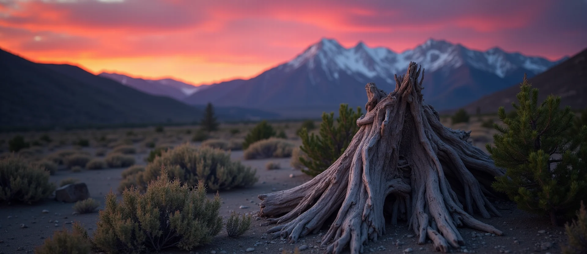 Symbolizing Growth/Resilience: A local Rabbitbrush gnarled juniper roots. - AI Generated