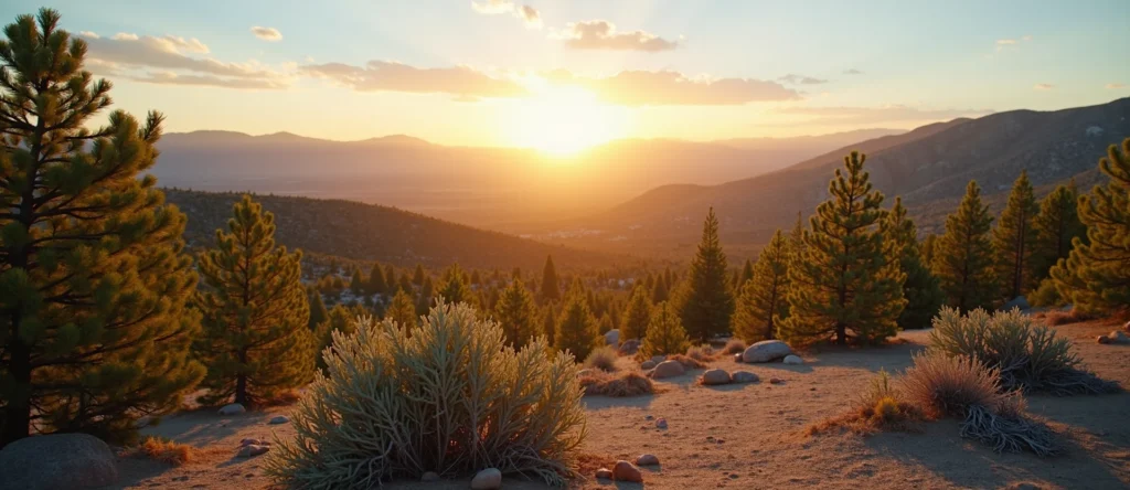 Symbolizing Stability/Peak: A local Sierra Juniper distant Sierra horizon. - AI Generated