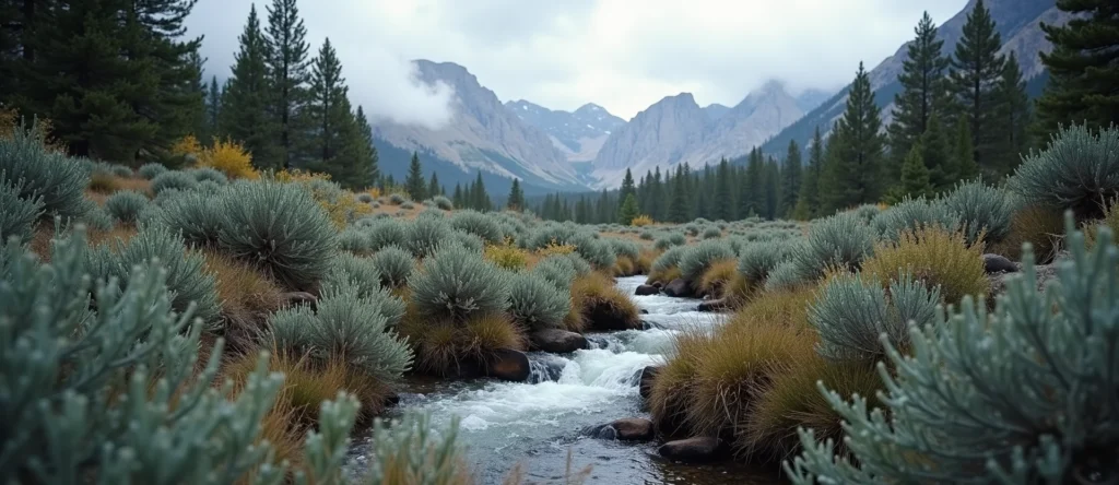 Symbolizing Flow/Cleansing: A local Rabbitbrush hidden small waterfall. - AI Generated