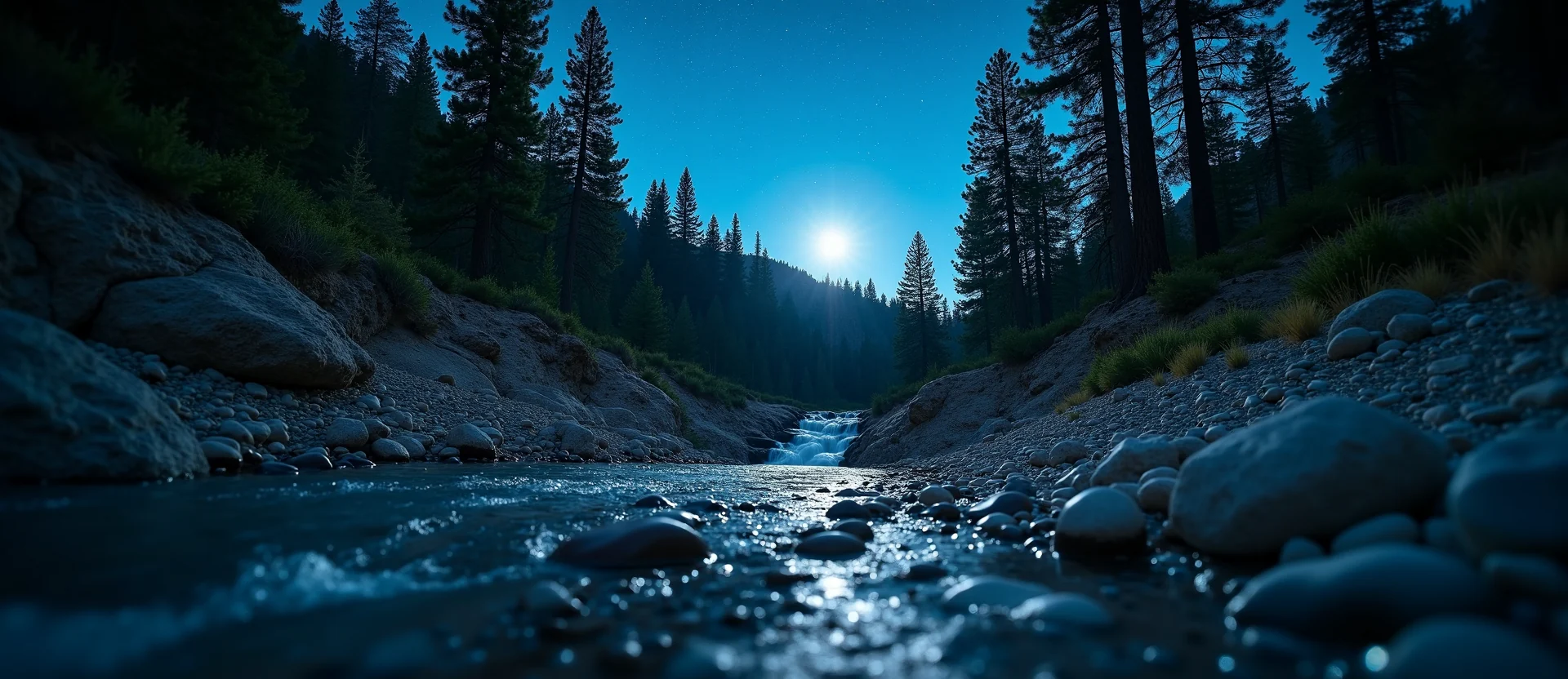 Symbolizing Flow/Cleansing: A local Sierra Juniper hidden small waterfall. - AI Generated