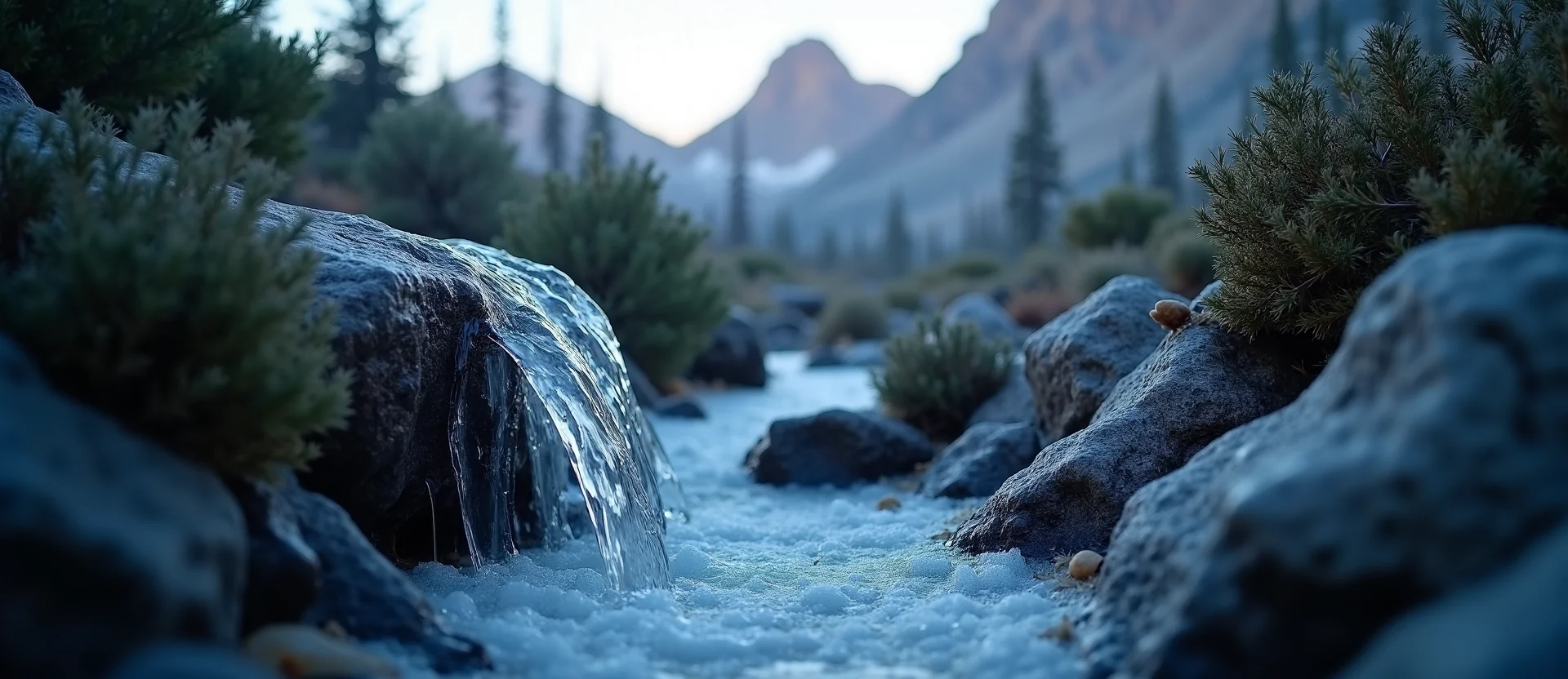 Symbolizing Flow/Cleansing: A local Bitterbrush hidden small waterfall. - AI Generated